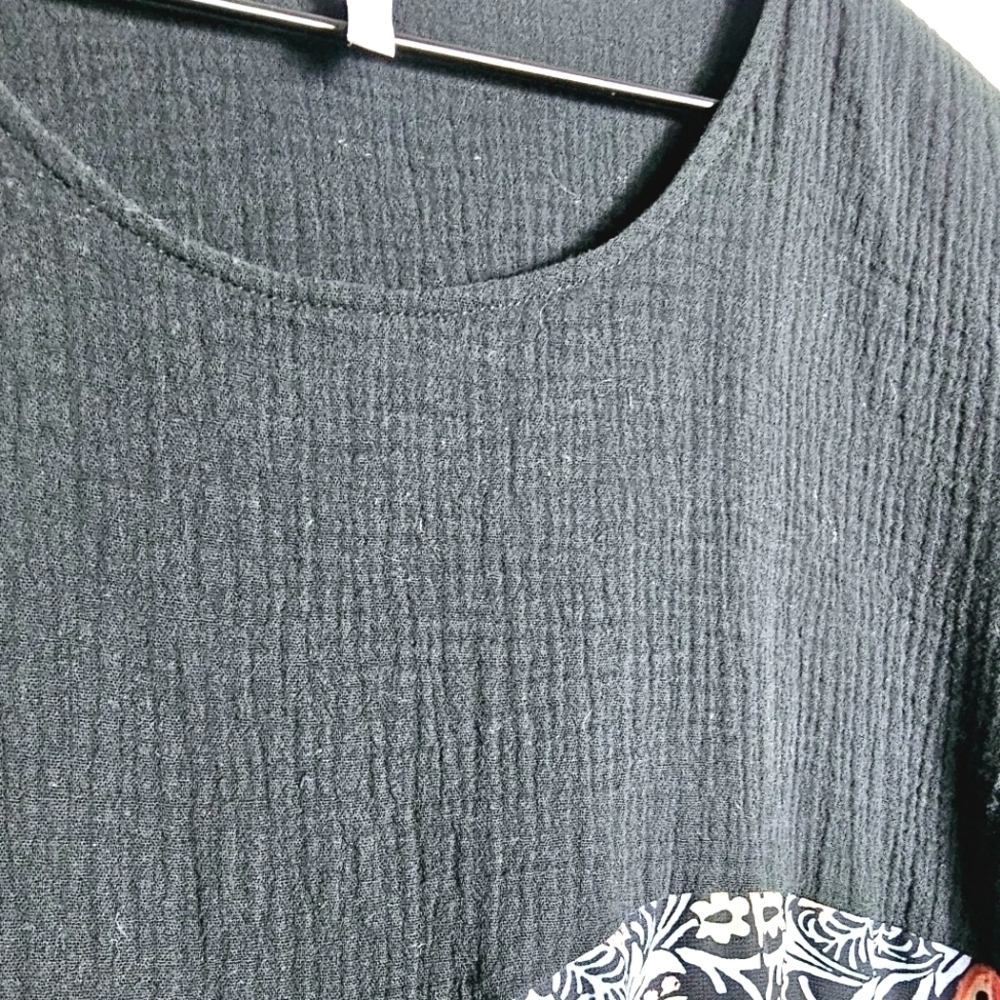 Lindi Gauze Black Cotton Floral Swirl 3/4 Sleeves Tunic Women's Blouse Size 2X - Picture 3 of 8